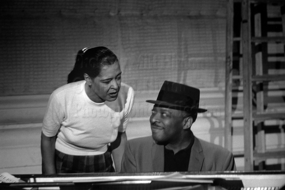 Photo by Milt Hinton<br>
© Milton J. Hinton<br>Photographic Collection <br><b class="captionn">Billie Holiday and Count Basie, television studio (Sound of Jazz rehearsal), New York City, 1957</b>