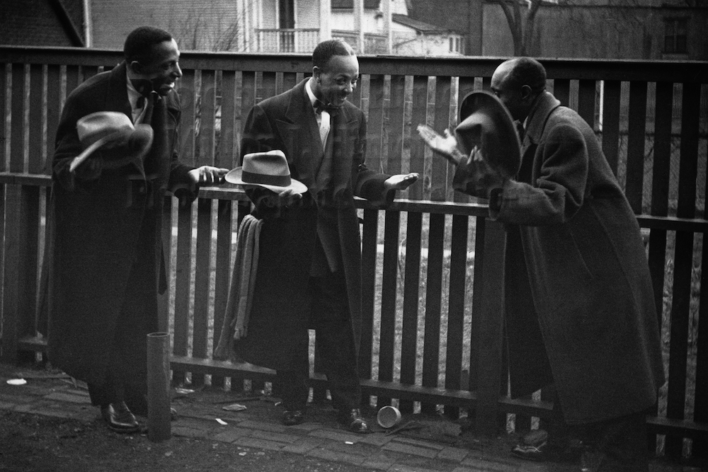 Photo by Milt Hinton<br>
© Milton J. Hinton<br>Photographic Collection <br><b class="captionn"> Cozy Cole, Danny Barker, and Shad Collins, New Orleans, c. 1941</b>